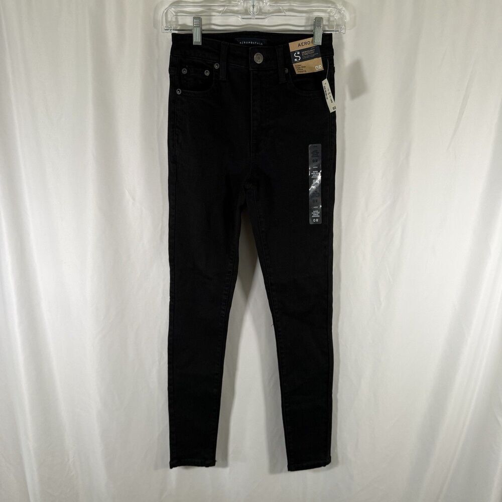 New Aeropostale Jeans Women's 0R Black Denim Super High Rise Ankle Jegging